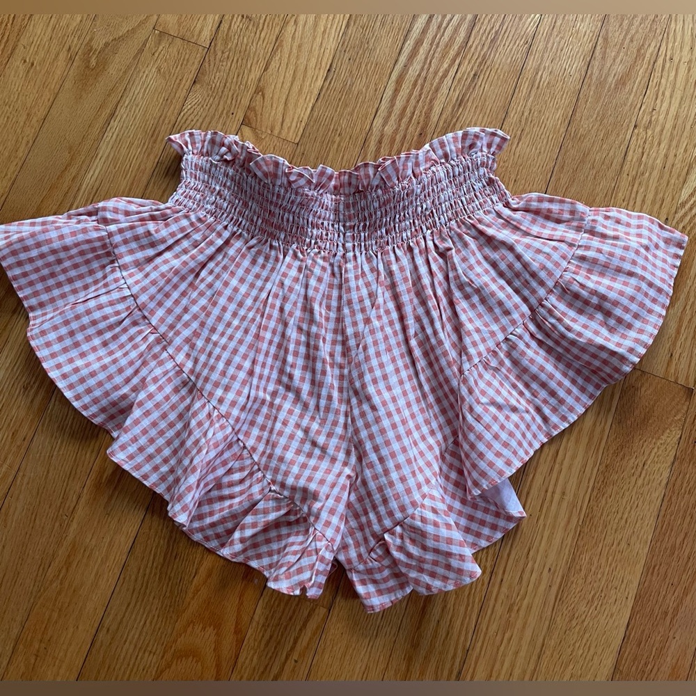 Women's Linen Gingham Ruffle Shorts
